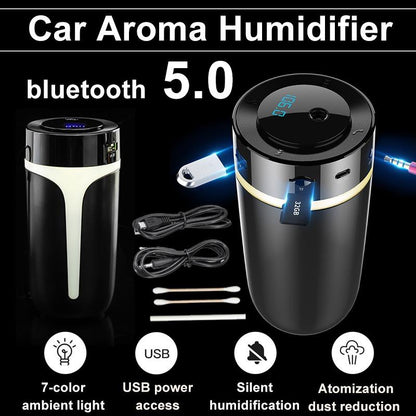 Car Ultrasonic Diffuser Humidifier FM Bluetooth Receiver MP3 Player