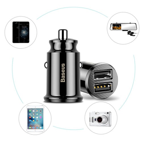 Car Charger Dual USB Fast Charge Mini Grains Smart 3.1A