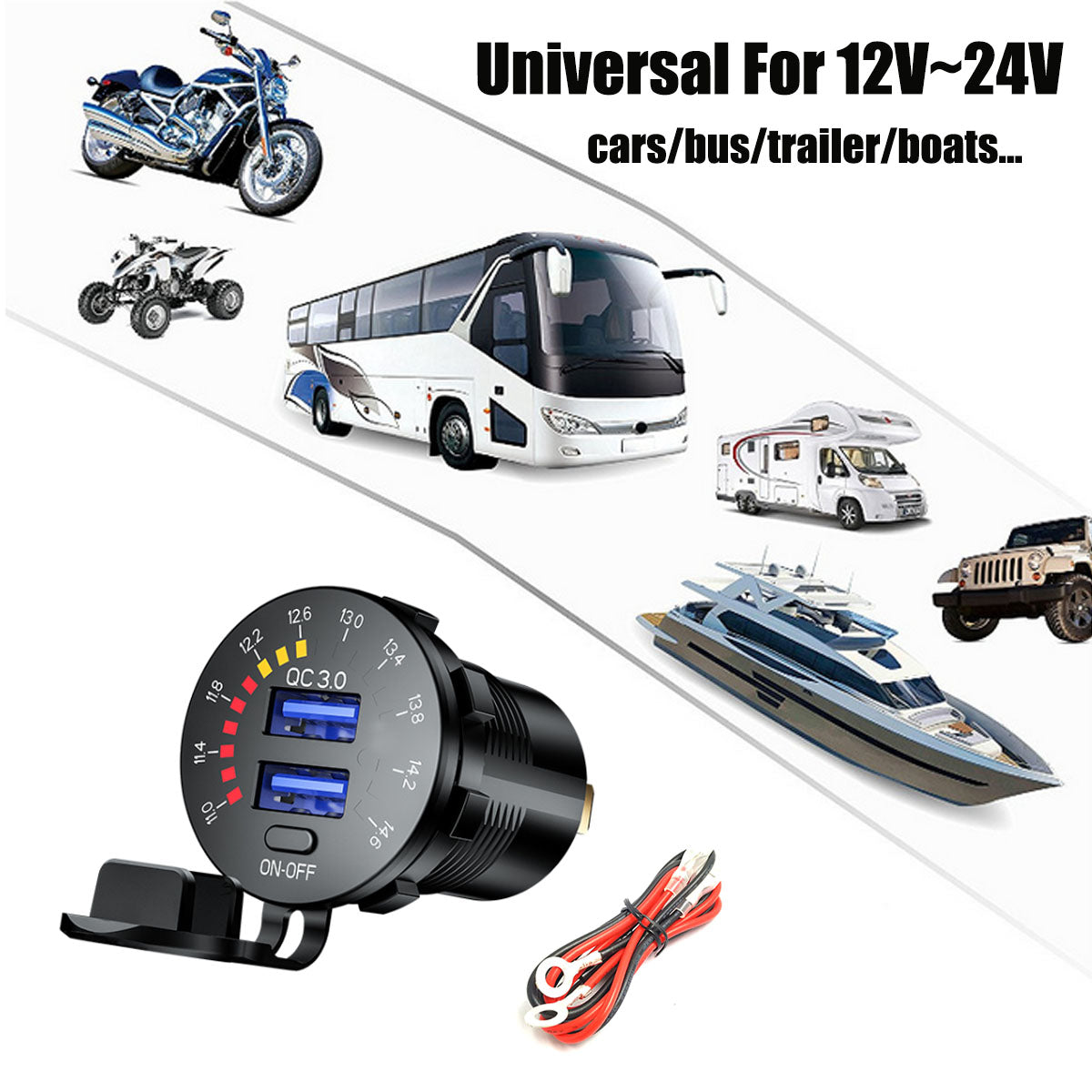 Dual USB Car Charger Socket Port Fast Charging 12-24V