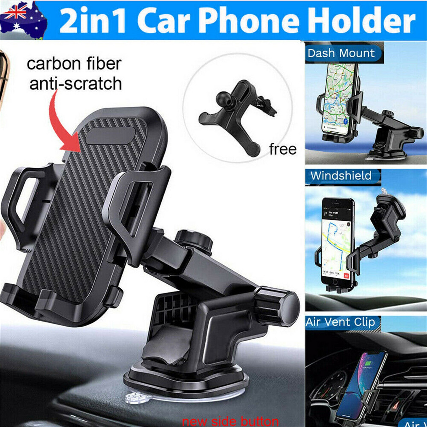 Car Phone Mount with Dashboard+Air Vent Cell Phone Holder 2 in 1