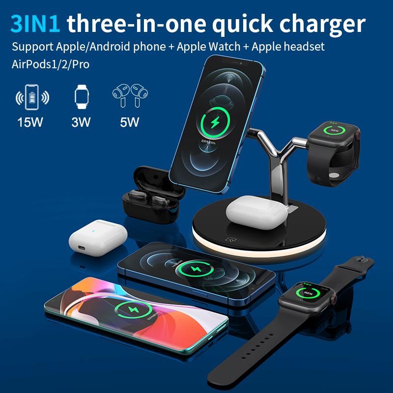 3 in 1 Wireless Charger Station Lamp for iPhone 12 Series
