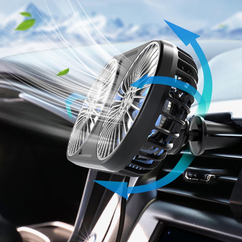 Car Electric USB Fan with Dual Head  LED  Adjustable 3 Wind