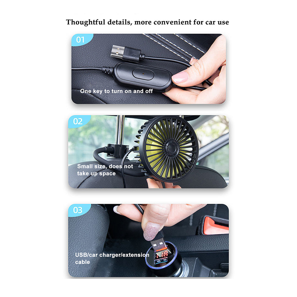 Car Fan Universal USB Cooling Fan 3-Speed 360-Degree Free Adjustable