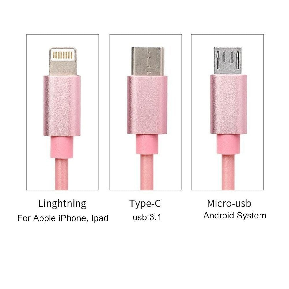Charger Cord 3 In 1 Retractable Fast Micro USB For iPhone Samsung