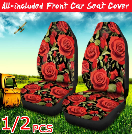 Universal Car Front Seat Cushion Cover Rose Printed Full Protector 1/2 PCS