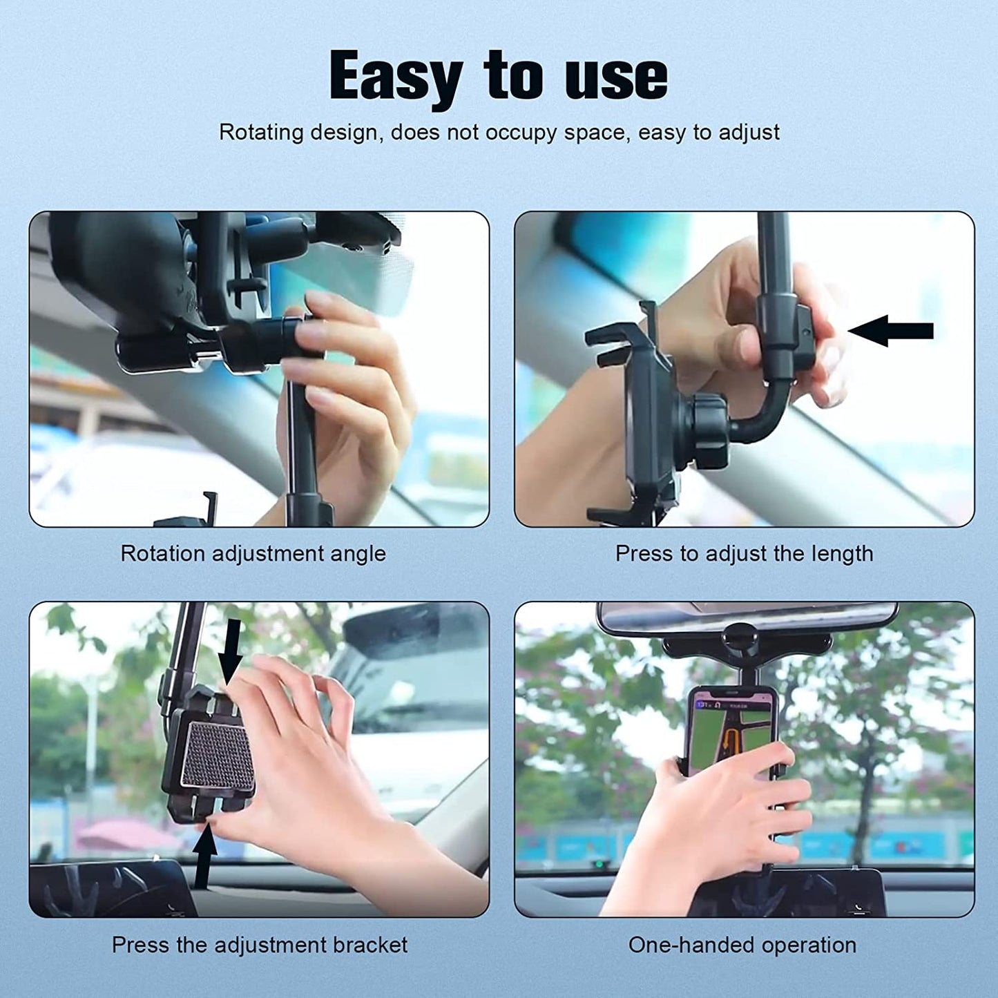 Car Rearview Mirror Phone Holder Rotatable Multifunctional Stand