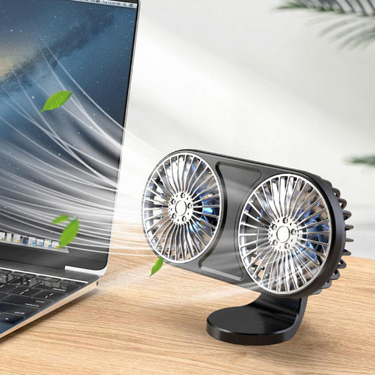 Car Electric USB Fan with Dual Head  LED  Adjustable 3 Wind