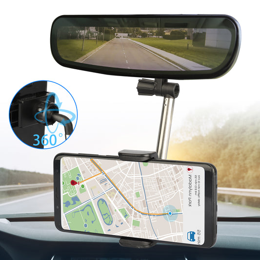 Car Rearview Mirror Mount Phone Holder 360° Rotation Universal for Smartphone