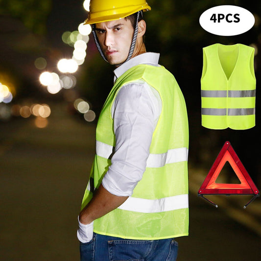 Car Safety Vests Puncture Vest Yellow Safety Reflective Vest 4 Pcs