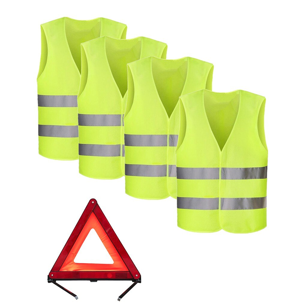 Car Safety Vests Puncture Vest Yellow Safety Reflective Vest 4 Pcs