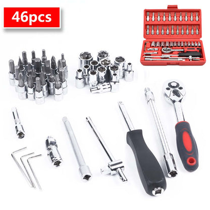 Car Repair Tool Ratchet Set 46pcs 1/4-Inch Combination Kit Wrench Screwdriver Socket