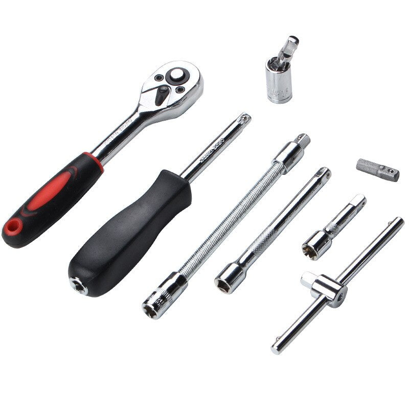 Car Repair Tool Ratchet Set 46pcs 1/4-Inch Combination Kit Wrench Screwdriver Socket