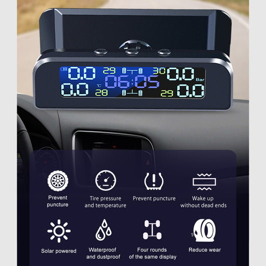 Car TPMS Pressure System Solar Power LCD Display Time Display Tools