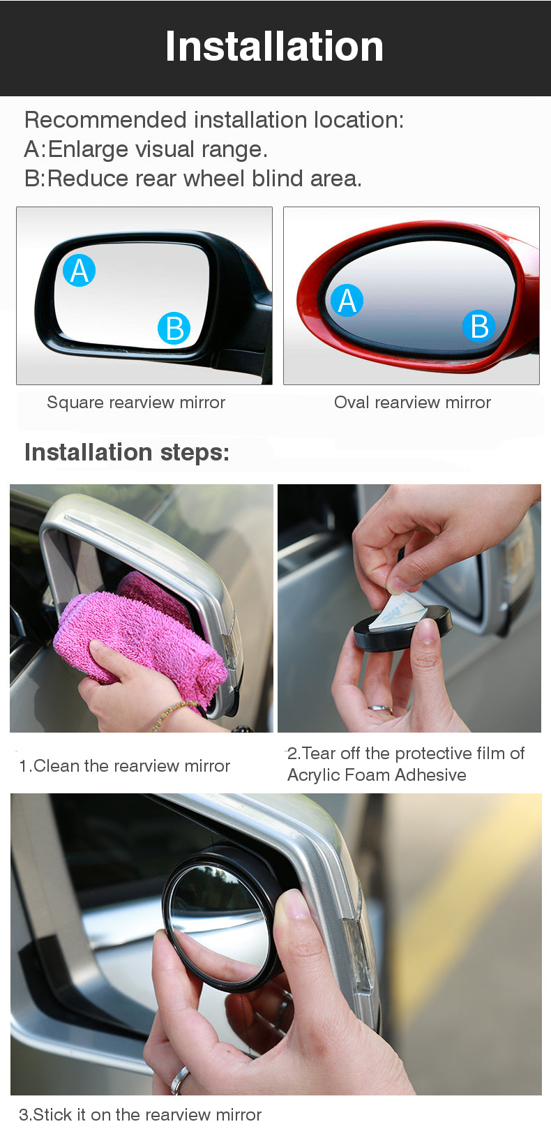 Car Vehicle Blind Spot Mirror Rear View Convex Glass