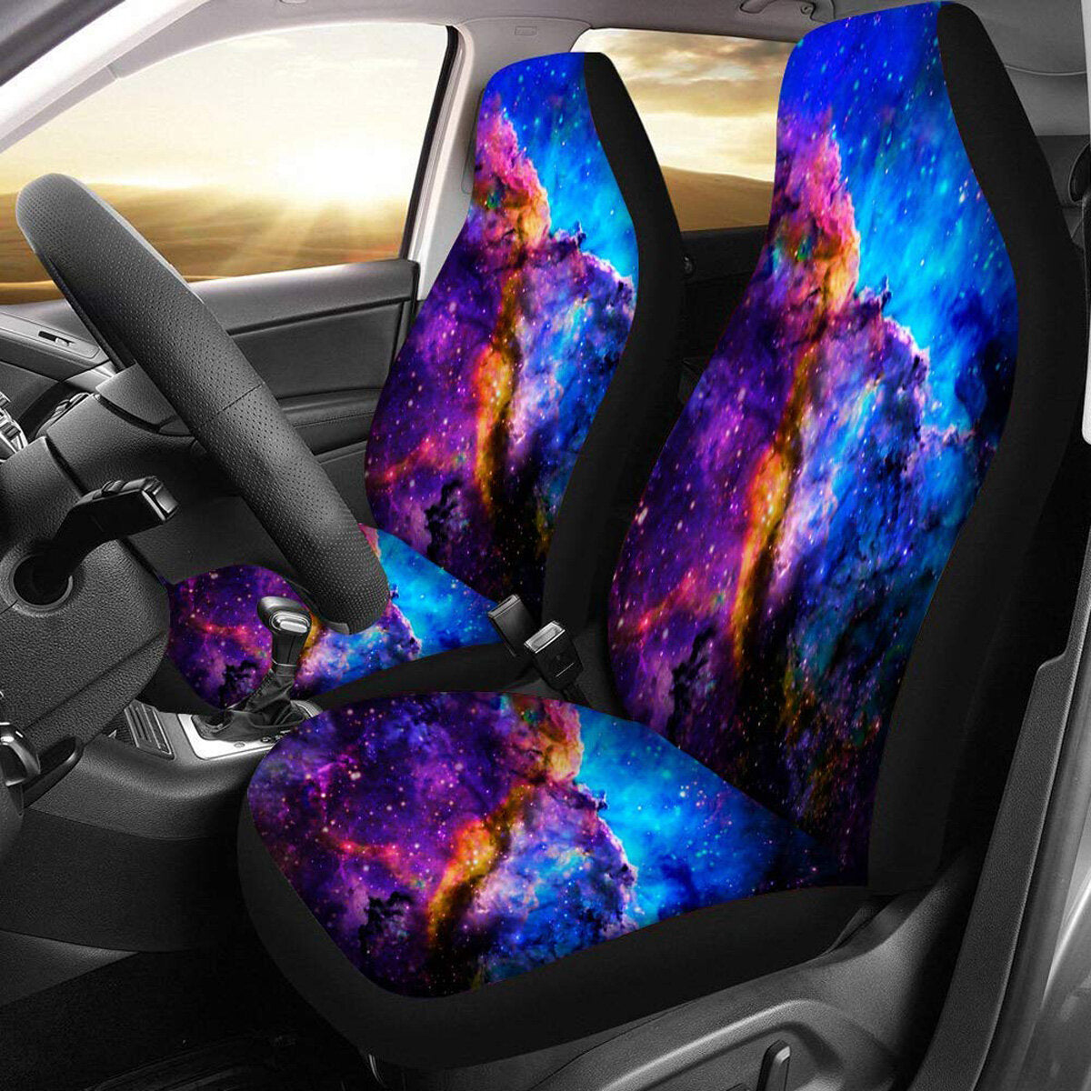 Galaxy Printed Car Front Seat Cover Cushion Protector 2 Pcs