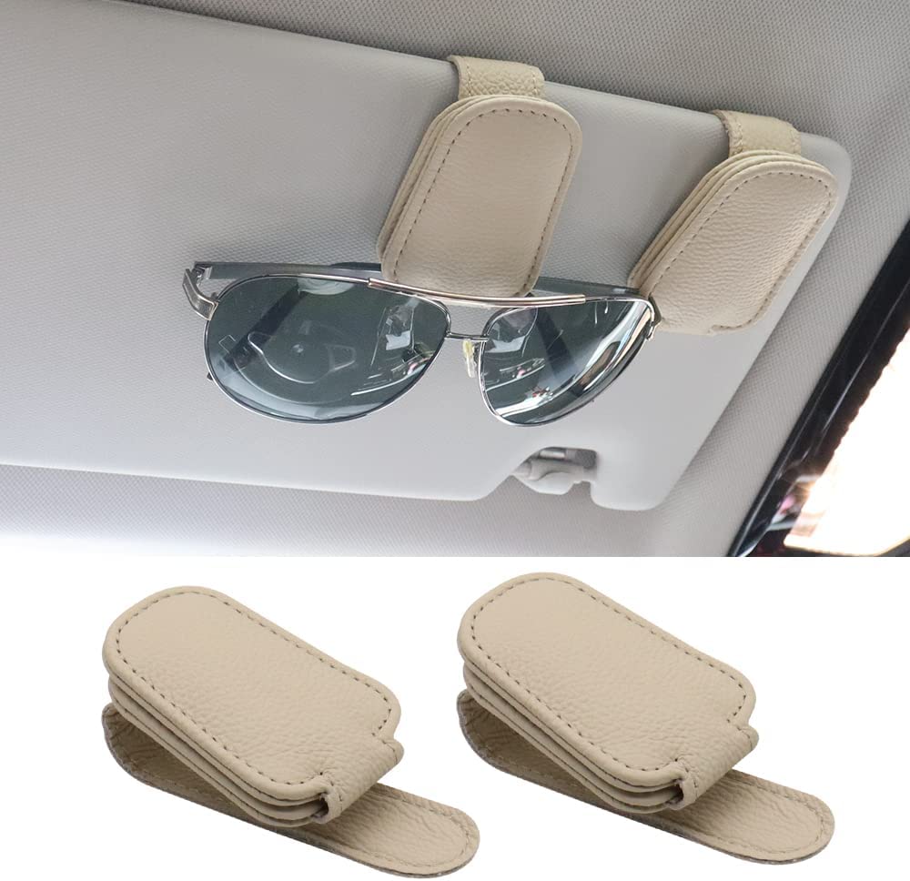 2 Pack Magnetic Leather Glasses Holder Storage for Car Visor