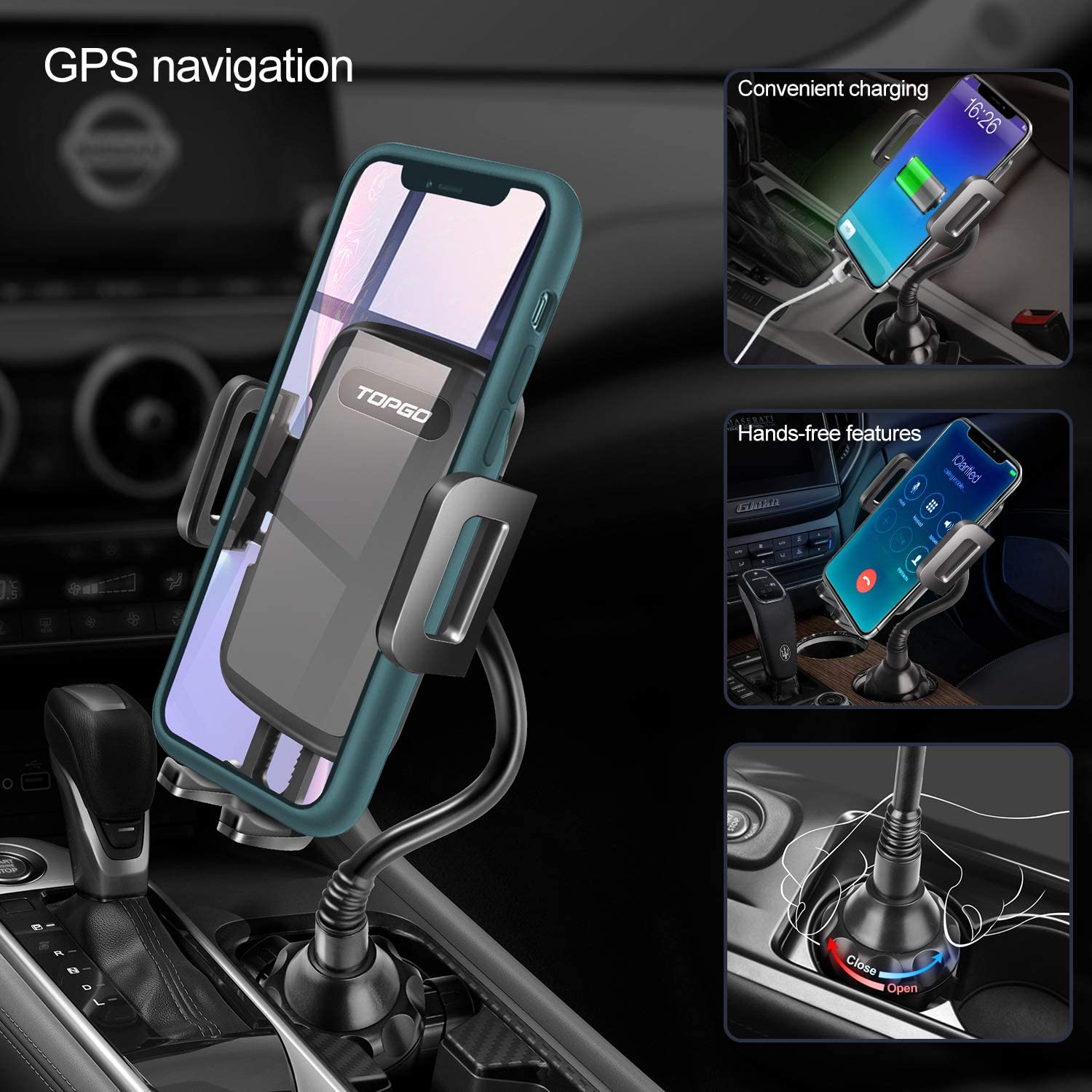 Car Cup Holder Phone Holder Upgraded Adjustable Gooseneck Stable Mount
