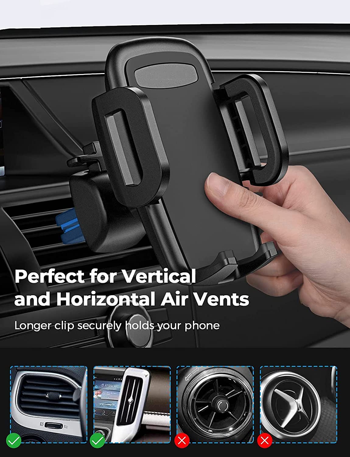 Car Phone Holder Mount 3-Level Adjustable Clip Compatible with All Smartphones