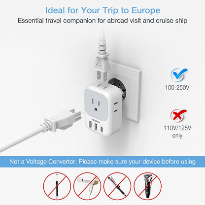 European Travel Plug Adapter Plug Charger with 4 Outlets 3 USB