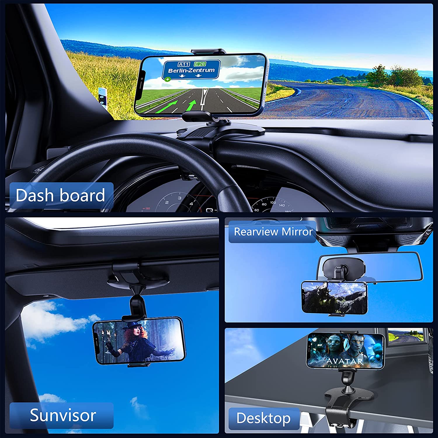 Car Phone Holder Mount 360 Degree Rotation Dashboard Cell