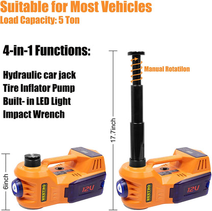 Car Digital 5 Ton Hydraulic Jack with Electric Wrench 12V Kit Tools
