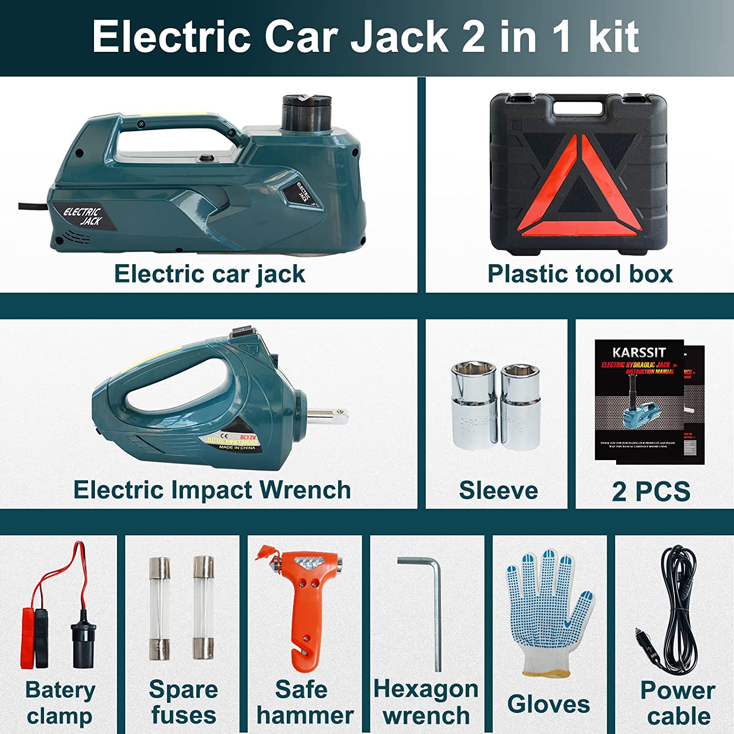 Electric Car Jack Kit 5 Ton 12V Hydraulic Impact Wrench Tools