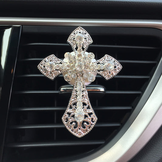 Car Interior Air Freshener Diamond Flavoring Cross Jesus Christian Vent Clip Decoration