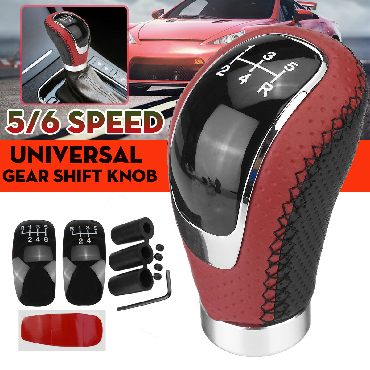 5/6 Speed Universal Manual Car Gear Shift Knob Shifter Lever Stick Refits