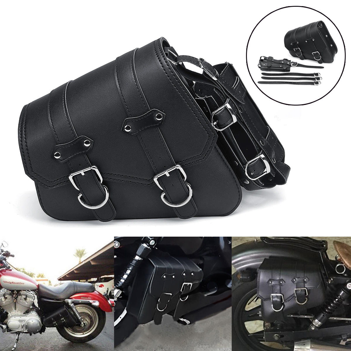 Universal Motorcycle Saddlebags Saddle Bag Black Leather Organizer