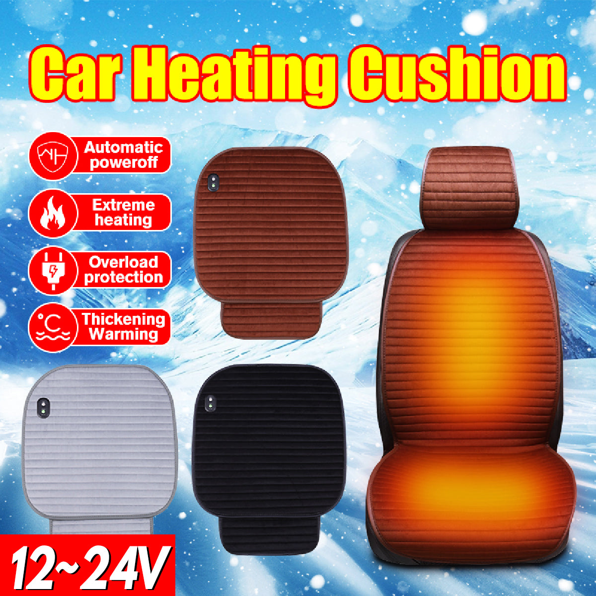 Car Heated 12V/24V Seat Cushion Winter Warmer Cover