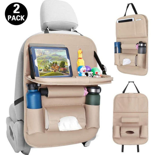 Car Backseat Organizer with Tablet Holder Storage Pockets PU Leather 2 Pcs