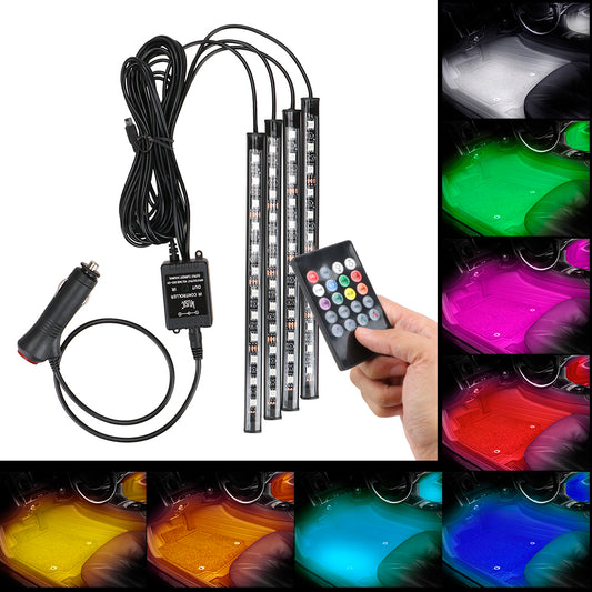 Auto LED RGB Atmosphere Strip Wireless Remote Voice Control Foot Lamps Light Tools