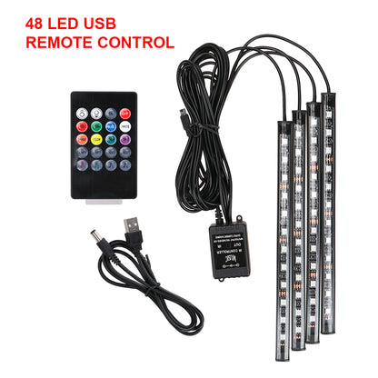Auto LED RGB Atmosphere Strip Wireless Remote Voice Control Foot Lamps Light Tools