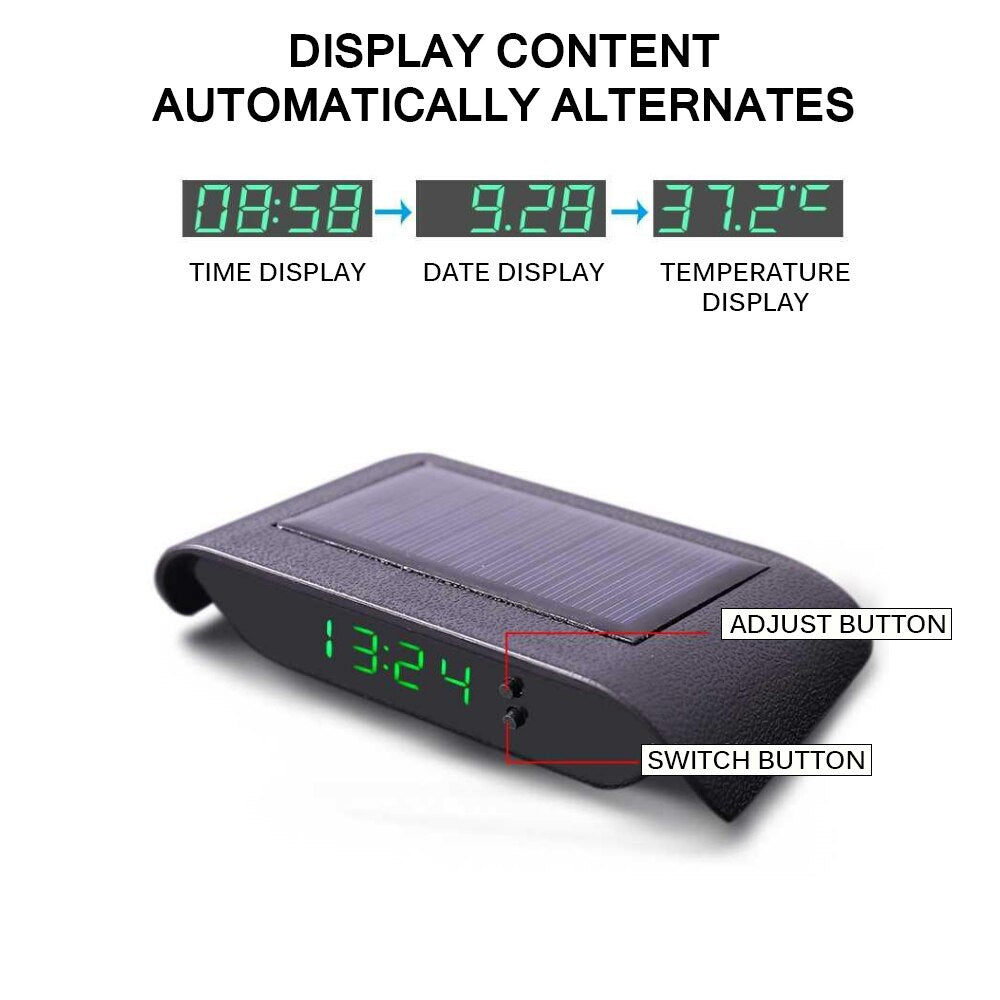 Car Solar Watch Automotive Digital With Backlight Luminous Display 24-Hour Resistant