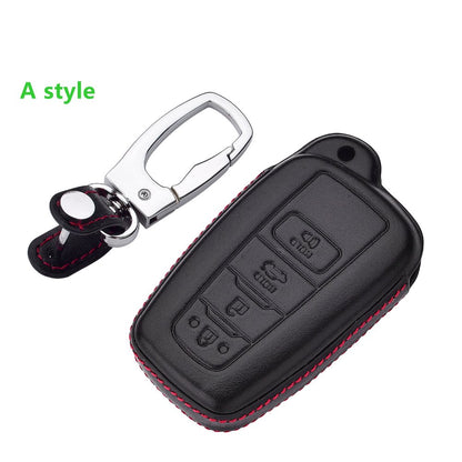 Car Leather Key 4D Case Holder 4 Button Pocket For Toyota Avalon Camry Land Cruiser Prado Corolla RAV4
