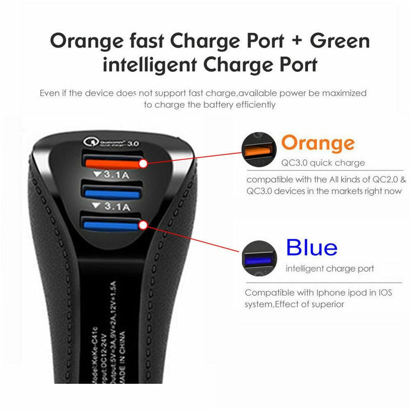 Car QC3.0 USB Dual Port Car Phone Charger Fast Quick Charger