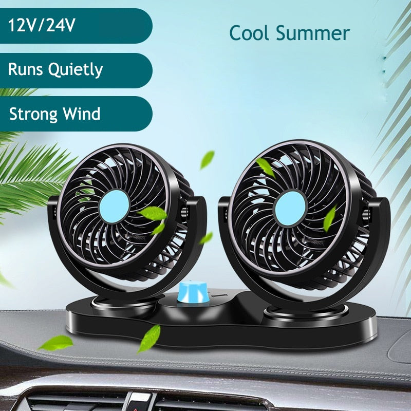 Car Dual Fan 360 Degrees-round Cooling Swing Fan Ventilation 12V/24V