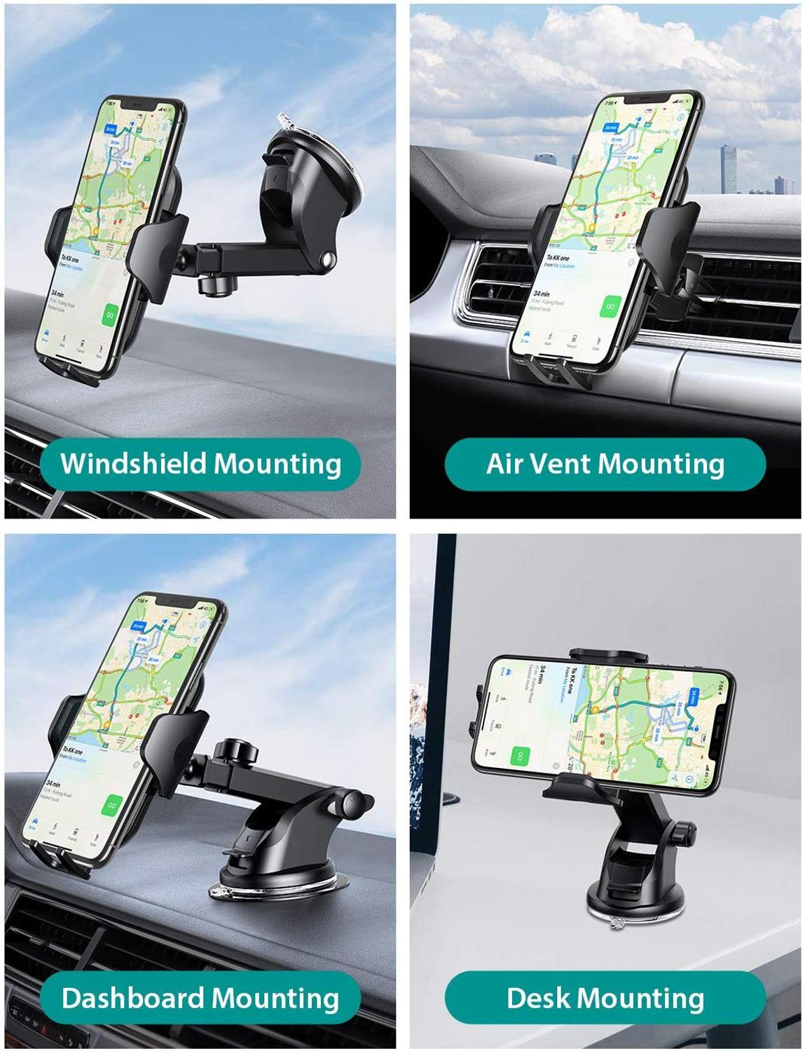 Car Phone Mount with Dashboard+Air Vent Cell Phone Holder 2 in 1