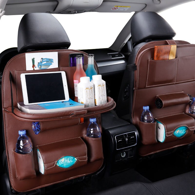 Car Seat Back Organizer Storage Bag Universal PU Leather Travel Holder