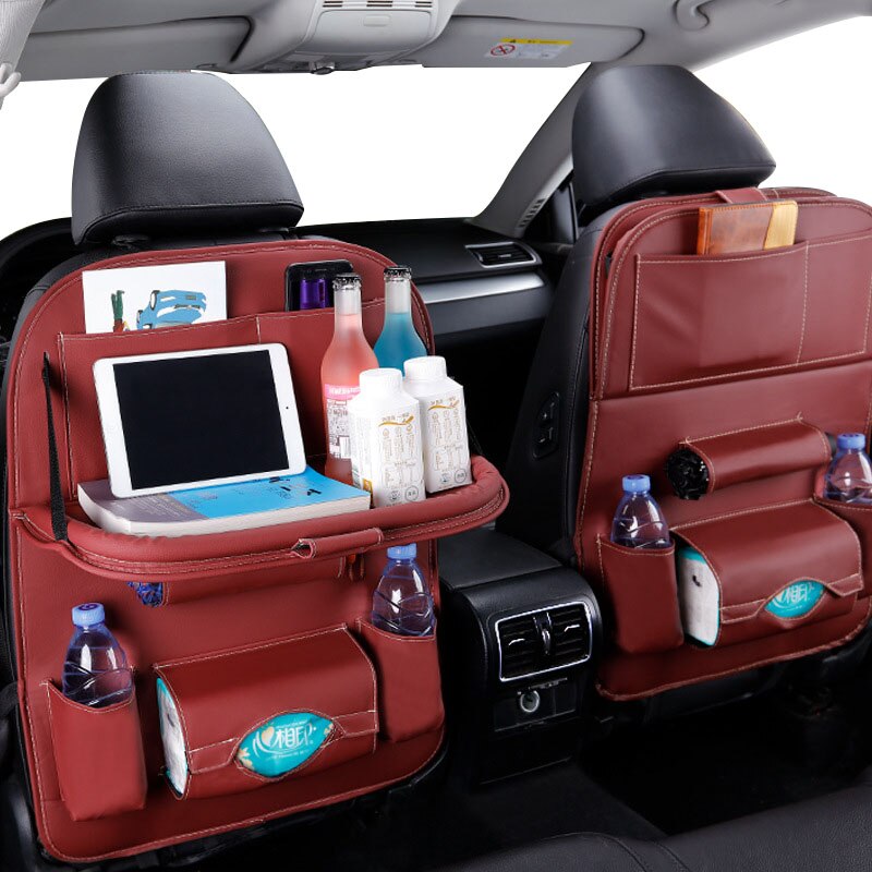 Car Seat Back Organizer Storage Bag Universal PU Leather Travel Holder