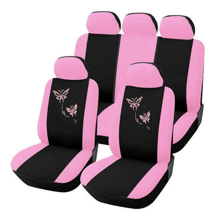 Car Seat Cover Purple Pink Butterfly Embroidery 4 Pcs 9 Pcs Set