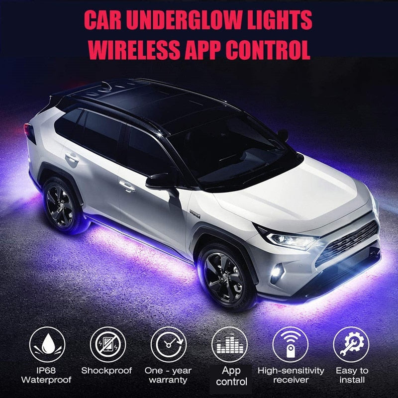 Car Underglow Flexible Strip LED Remote APP Control Light