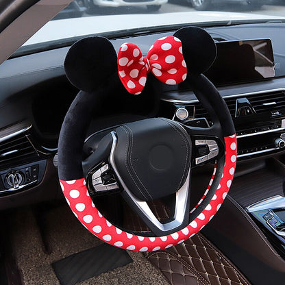 Car Cartoon Furry Plush Soft Steering Wheel Cover Set