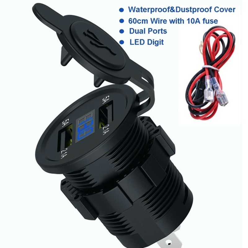 Car USB Charger With Led Power Adapter Motorcycle Usb Socket Mount