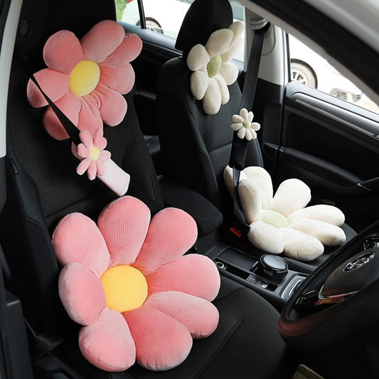 Cute Flower Car Neck Pillow Seat Cushion Waist Seat Belt Shoulder