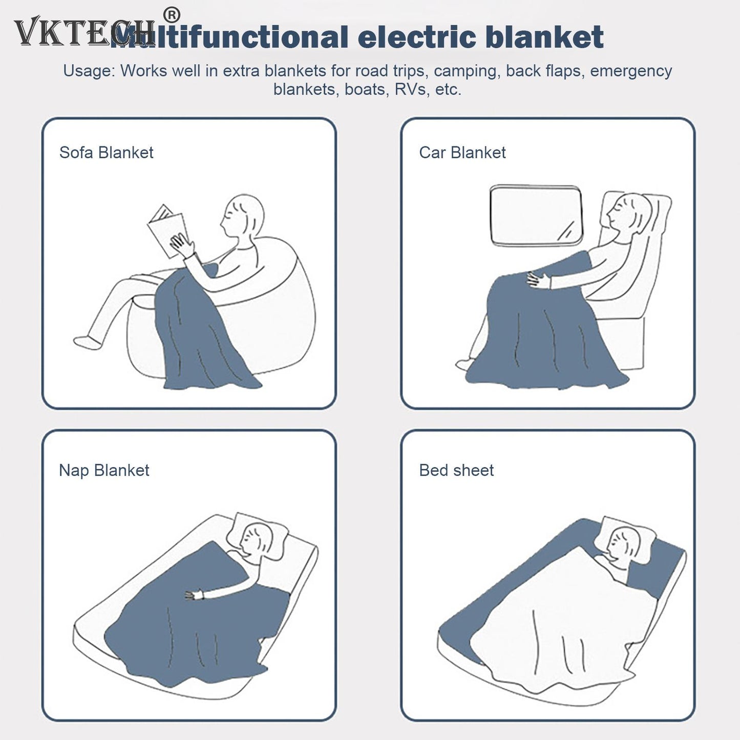 Car Electric Blanket 12 Volt Heated Fleece Travel Throw Timer