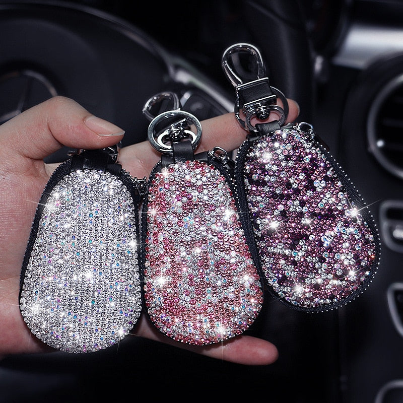 Car Key Case Leather Rhinestone Luxury Fashion Diamond for Universal Key