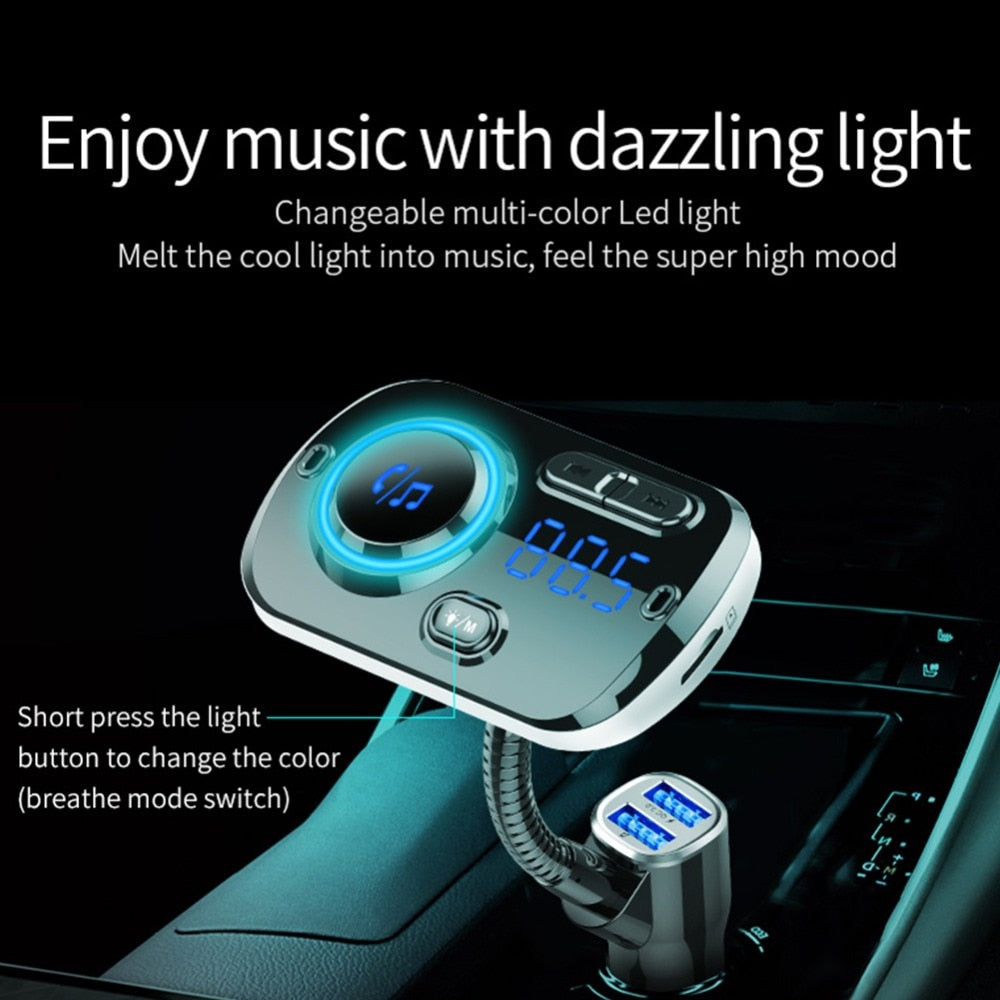Bluetooth Compatible Car Wireless Transmitter LED USB Charger