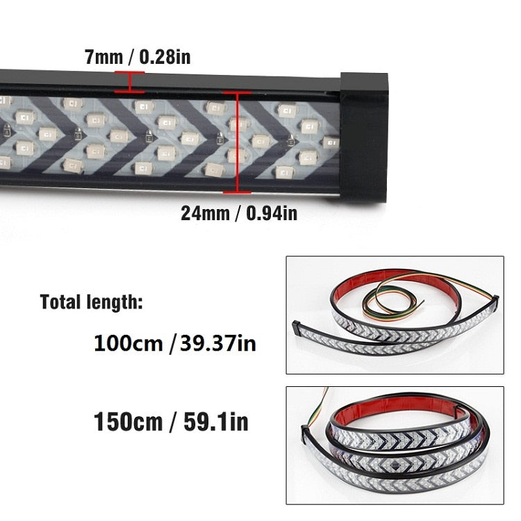 Car LED Pickup Arrow Red Flowing Yellow Turn Signal Lamp Scanning Brake Light Bar 100cm