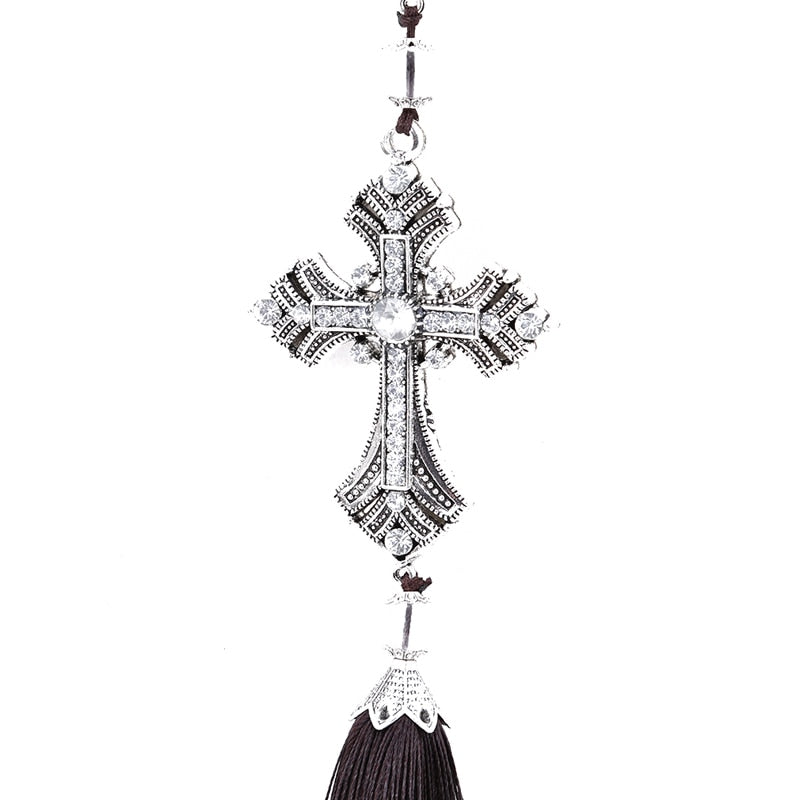 Car Pendant Hanging Decoration Cross Jesus Christian Metal And Crystal Diamond